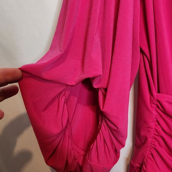 5X 28W Torrid Pink Knit Bodysuit Surplice V Neck Long Sleeve Snap Close Offfice - Picture 3 of 12